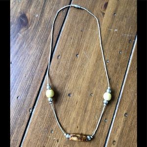 Vintage 1960s Silver Bead Necklace with Brown and Yellow Ceramic Beads